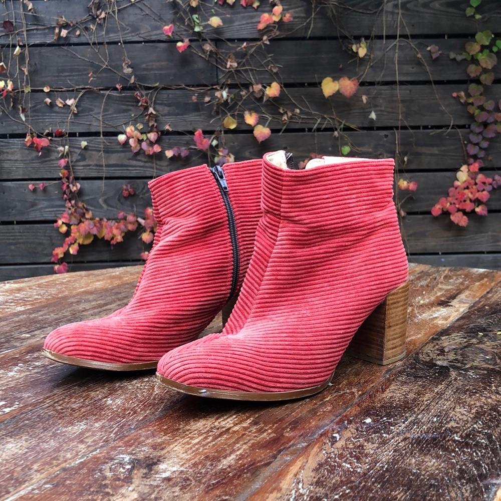 Anthropologie coral corduroy booties